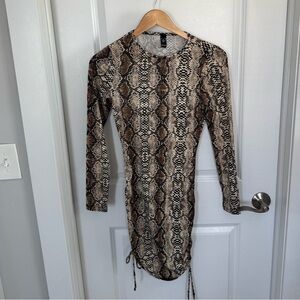 Windsor Snake Print Long Sleeve Dress - Brown and Cream